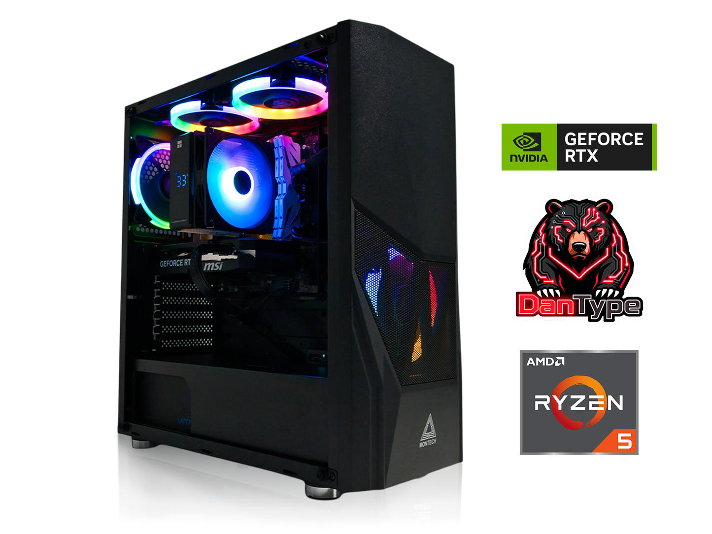 Gaming PC Schwarz | RTX 5050 (8GB) | Ryzen 5 5500 | 16GB RAM | 500GB SSD | Mesh ARGB